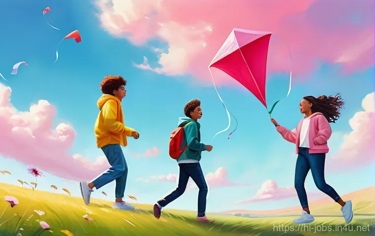 직업상담사로 시작하는 사이드잡 - A whimsical digital painting of a diverse group of teenagers, all respectfully dressed in stylish, m...