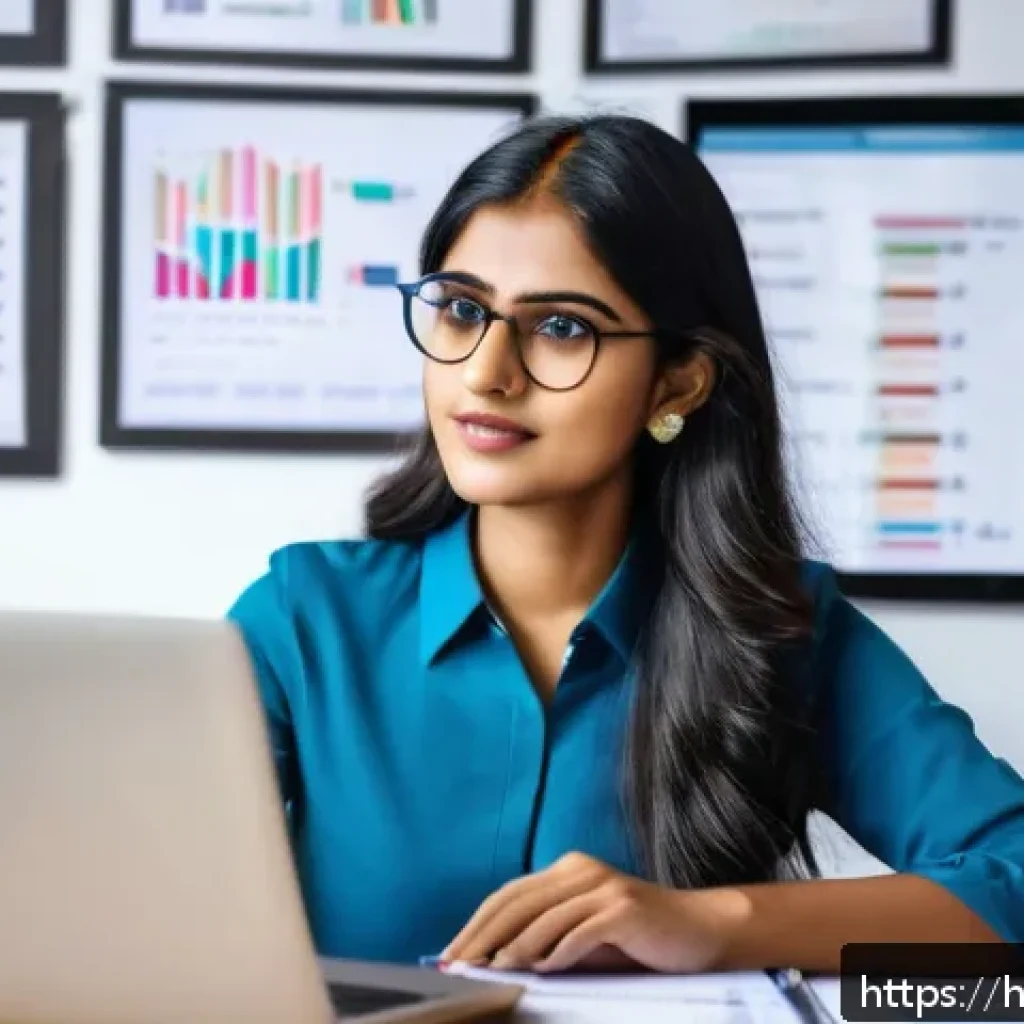 직업상담사와 디지털 기술 활용 - A young Indian professional woman sitting at a modern home office desk, engaging with an online care...