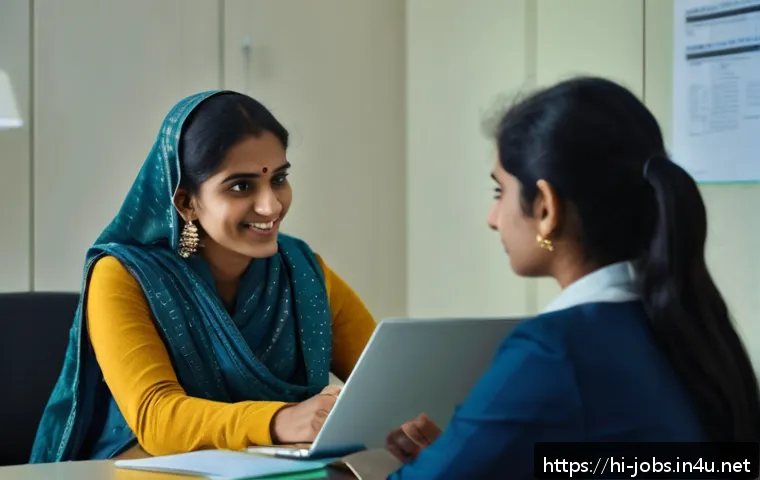 직업상담사 직무 분석 스킬 - A professional career counselor attentively listening to a young Hindi-speaking client in a modern, ...
